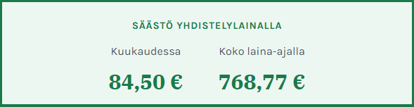 Esimerkki yhdistelylainan säästöistä